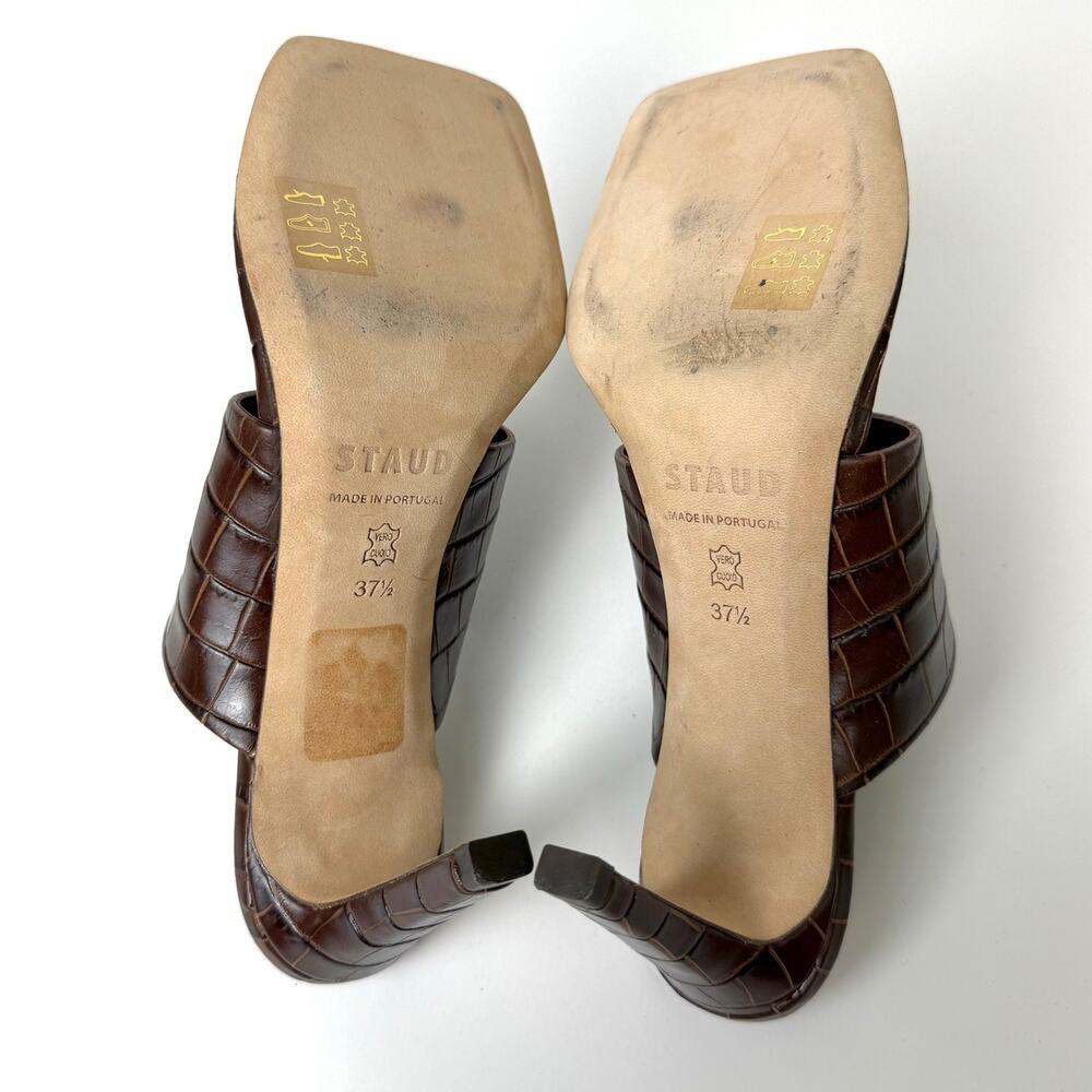 STAUD Luna Croc-Embossed Leather Mules Heels Shoes Square-Toe 37.5 (US 7.5) - Picture 11 of 13